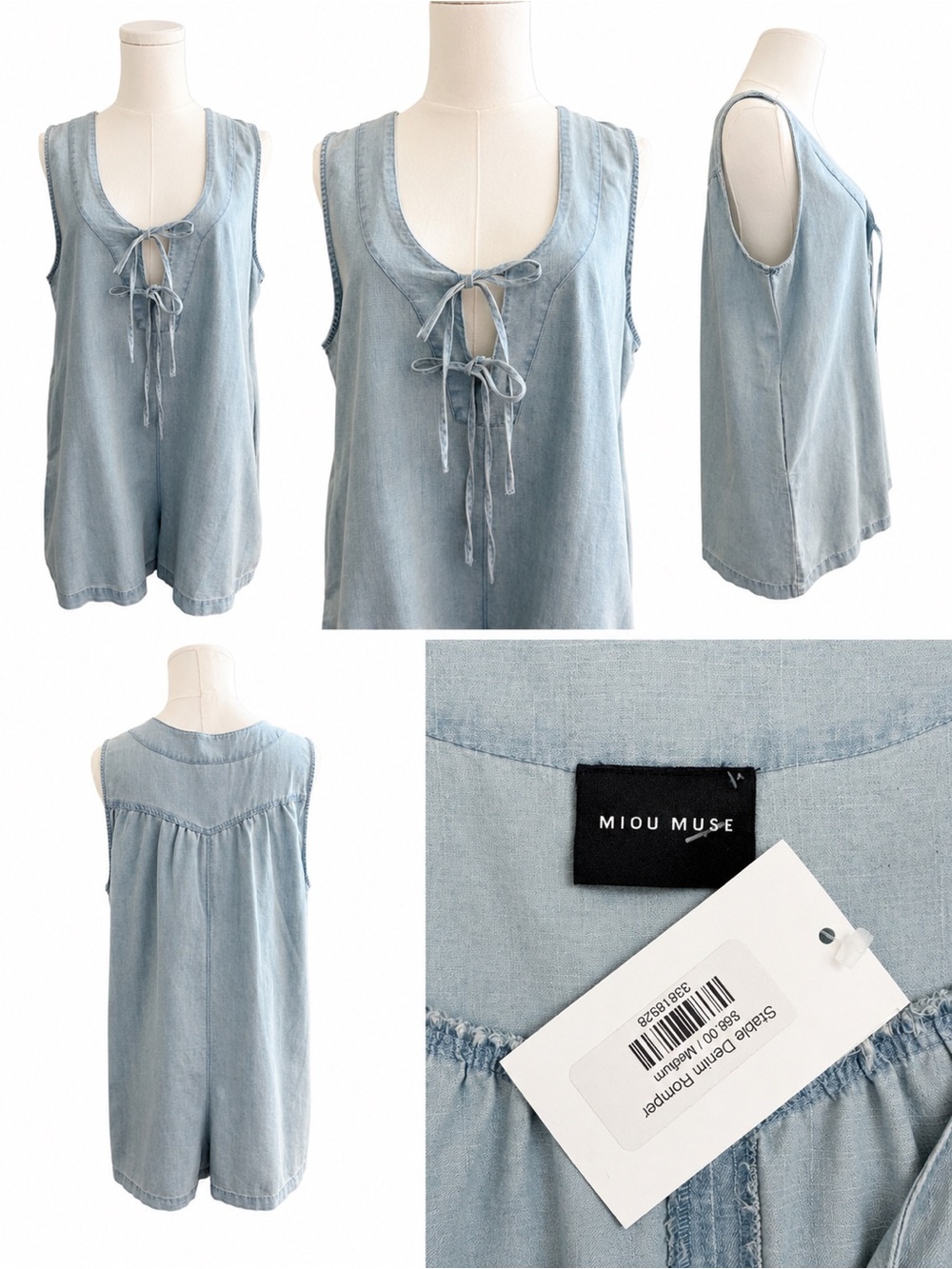 Miou Muse Light Blue Denim Sleeveless Romper NWT Medium